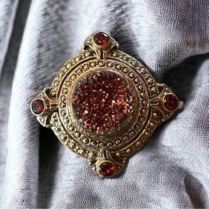 Vintage Nicky Butler Sunset Druzy Quartz and Mozambique Garnet cocktail ring